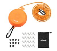 Wiltec Corde à linge télescopique orange de 8 m, corde à linge de camping avec 20 pinces à linge, supporter jusqu'à 75 kg