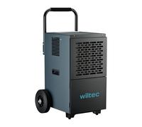 Wiltec Déshumidificateur de chantier sur roues – 89,5 x 48,5 x 46,7 cm – 50 litres/jour – 130 m² max. – Réservoir 7 L – avec Poignée et Minuterie 24 h