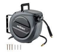 Wiltec Dévidoir automatique avec tuyau 15 m + 1,5 m - Montage mural - En PVC et acier - Enrouleur de tuyau pneumatique 17 bar - Pivo