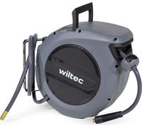 Wiltec Dévidoir automatique avec tuyau 15 m + 1,5 m – Montage mural – En PVC et acier – Enrouleur de tuyau pneumatique 17 bar – Pivotable à 180° – Connexion 1/4"