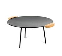 Wiltec Dutch Oven Plaque Gril de Barbecue Ø44cm Ronde Fonte Poignées en bois Jeu 2 Pieds 20cm et 32cm Plancha BBQ Cuisson Poêle Grillade Jardin