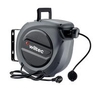 Wiltec Enrouleur de câble - Longueur de 20 m + 2 m - Pour fixation murale - Crochet pivtotant 180° - Protection thermique - Dérouleur électrique automatique