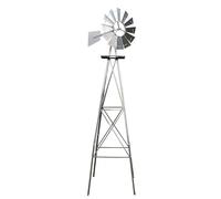 Wiltec Éolienne de Jardin Design US - 670 x 670 x 2450 mm - Couleur argentée - Moulin avec Roulement à Bille - Girouette Roue Texas décorative déco