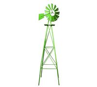 Wiltec Éolienne de Jardin Design US - 670 x 670 x 2450 mm - Couleur Verte - Moulin avec Roulement à Bille - Girouette Roue Texas décorative déco