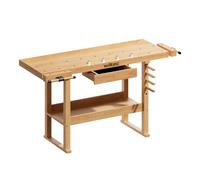 Wiltec Établi de travail – en Hévéa/Rubberwood – 45 x 49 x 86 cm – avec Tiroir, espace de rangement, pince et crochet d’établi – Pour aménagement, cousure – Banc de rabotage