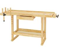 Wiltec Établi de travail – en Hévéa/Rubberwood – 45 x 49 x 86 cm – avec Tiroir, espace de rangement, pince et crochet d’établi – Pour aménagement, cousure – Banc de rabotage