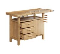 Wiltec Établi en bois 126x50x84cm Banc avec Pinces de serrage Crochets Tiroirs Compartiment outils