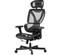 Wiltec Fauteuil bureau Ergonomique Capacité 150kg max. Pivotant 360° Noire avec Appuie-tête Appuie-bras Dossier réglable Mesh Siège pivotant à Bascule Respirant Pied étoile Rouleaux PU Bras Similicuir