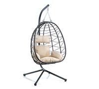 Wiltec Fauteuil suspendu – 950 x 980 x 1980 mm – Capacité de charge max. 130 kg – OEuf Panier Chaise avec Support et coussin d’assise – Mobilier de Jardin extérieur