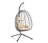 WilTec Fauteuil Suspendu - 950 x 980 x 1980 mm - Capacité de Charge Max. 130 kg - Oeuf Panier Chaise avec Support et Coussin d’Assise - Mobilier de Jardin extérieur