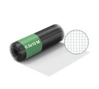 Wiltec Fil de grillage Noir à mailles carrées 12 x 12 mm - 10 m x 50 cm - en Acier galvanisé revêtus par PVC - Rouleau Clôture pour Volière Clapier Jardin Sylviculture Agriculture