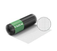 Wiltec Fil de grillage Noir à mailles carrées 12 x 12 mm - 25 m x 50 cm - en Acier galvanisé revêtus par PVC - Rouleau Clôture pour Volière Clapier Jardin Sylviculture Agriculture