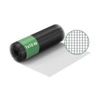 Wiltec Fil de Grillage Noir à Mailles carrées 25 x 25 mm - 10 m x 100 cm - en Acier galvanisé revêtus par PVC - Rouleau Clôture pour Volière Clapier Jardin Sylviculture Agriculture