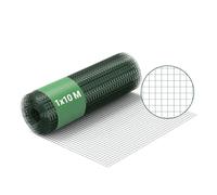 Wiltec Fil de Grillage Vert à Mailles carrées 25 x 25 mm - 10 m x 100 cm - en Acier galvanisé revêtus par PVC - Rouleau Clôture pour Volière Clapier Jardin Sylviculture Agriculture