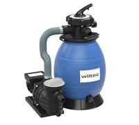 Wiltec Filtre à sable et particules – 370 W – capacité 26 l / 20 kg – 13 200 l/h – avec Vanne 5 positions et Pompe de filtrage auto-amorçante – Cuve de filtration pour Piscine hors-sol Swimmingpool