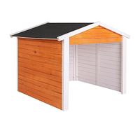 Wiltec Garage de Robot Tondeuse - 870 x 800 x 700 mm - Couleur Orange Noir - en Bois et avec Toit incliné - Abri Carport de Jardinage Tonte de Gazon