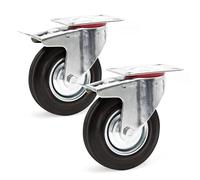 Wiltec Jeu 2x Roulette pivotante Blocage double - Ø 125 mm - Capacité 100 kg - en Caoutchouc - Roue avec Frein et Plaque de montage - Transport Appareil Accessoire Meuble - Usage silencieux sans trace