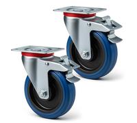 Wiltec Jeu 2x Roulette pivotante en plastique - Ø 125 mm - Capacité de charge 200 kg - Roue avec blocage total et Plaque de montage - Transport Appareil Accessoire Meuble - Usage silencieux sans trace