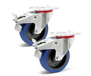 Wiltec Jeu 2x Roulette pivotante en plastique – Ø 160 mm – Capacité de charge 300 kg – Roue avec blocage total et Plaque de montage – Transport Appareil Accessoire Meuble – Usage silencieux sans trace