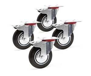 Wiltec Jeu 4x Roulette pivotante Blocage double – Ø 200 mm – Capacité 150 kg – en Caoutchouc – Roue avec Frein et Plaque de montage – Transport Appareil Accessoire Meuble – Usage silencieux sans trace