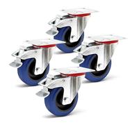 Wiltec Jeu 4x Roulette pivotante en plastique - Ø 100 mm - Capacité de charge 150 kg - Roue avec blocage total et Plaque de montage - Transport Appareil Accessoire Meuble - Usage silencieux sans trace