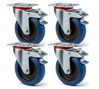 Wiltec Jeu 4x Roulette pivotante en plastique - Ø 200 mm - Capacité de charge 350 kg - Roue avec blocage total et Plaque de montage - Transport Appareil Accessoire Meuble - Usage silencieux sans trace