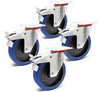 Wiltec Jeu 4x Roulette pivotante en plastique – Ø 200 mm – Capacité de charge 350 kg – Roue avec blocage total et Plaque de montage – Transport Appareil Accessoire Meuble – Usage silencieux sans trace