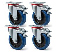 Wiltec Jeu 4x Roulette pivotante en plastique - Ø 80 mm - Capacité de charge 100 kg - Roue avec blocage total et Plaque de montage -