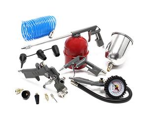 Wiltec Jeu d’outils pneumatiques 13 pièces - avec 4 pistolets, buses, tuyau spiralé 5 m - Jeu d’outils pneumatiques à air comprimé