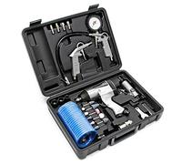Wiltec Jeu d’outils pneumatiques 27 pièces - avec Clé à chocs, Meuleuse, pistolet de soufflage et nombreux accessoires - Jeu d’outils pneumatiques à air comprimé