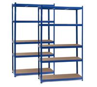 Wiltec Jeu de 2x Étagère Charges lourdes - 100 x 50 x 200 cm / 200 kg/niveau - en Acier galvanisé - couleur Bleue - Rayon de stockage emboîtable avec 5 Niveaux
