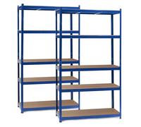 Wiltec Jeu de 2x Étagère Charges lourdes - 100 x 50 x 200 cm / 200 kg/niveau - en Acier galvanisé - couleur Bleue - Rayon de stockage emboîtable avec 5 Niveaux