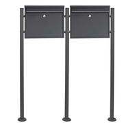 Wiltec Kit 2X Boîte aux Lettres V13 avec Pied de Support Double, Verrouillable Couleur antrahcite, Acier galvanisé, 1000 x 150 x 1200 mm, en Acier INOX, avec Fente et Clapet