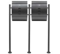 Wiltec Kit 2X Boîte aux Lettres V18 & Porte-journaux avec Pied de Support Double, Verrouillable, Gris Anthracite, Acier galvanisé, 1000 x 150 x 1200 mm, avec Fenêtres