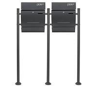 Wiltec Kit 2X Boîte aux Lettres V4 & Porte-journaux avec Pied de Support Double, Verrouillable, Gris Anthracite, Acier galvanisé, 1000 x 135 x 1200 mm, avec Fenêtre