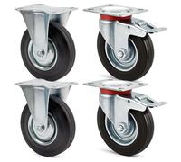 Wiltec Kit 4x Roulette - 2x Pivotantes double arrêt et 2x Fixes - Diamètre 100 mm - Capacité 70 kg/roue - Charge lourde, Caoutchouc plein Transport Meuble