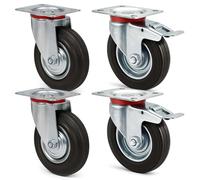 Wiltec Kit 4x Roulette - 2x Pivotantes double arrêt et 2x Pivotantes - Diamètre 100 mm - Capacité 70 kg/roue - Charge lourde, Caoutchouc plein Transport Meuble