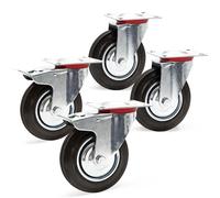 Wiltec Kit 4x Roulette – 2x Pivotantes double arrêt et 2x Pivotantes – Diamètre 200 mm – Capacité 150 kg/roue – Charge lourde, Caoutchouc plein Transport Meuble