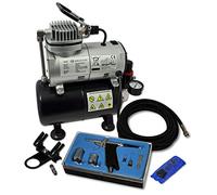 Wiltec Kit Airbrush avec compresseur AS 186 - réservoir 3 L 30 l/min - Pistolet aérographe 116, Godets & Accessoires - pour débutants et professionels - Aérographie, Tatouage, Nail Art, Peinture