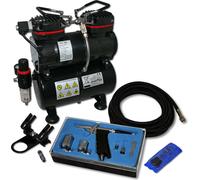 Wiltec Kit Airbrush avec compresseur AS 196 – réservoir 3 L 30-35 l/min – Pistolet aérographe 116, Godets & Accessoires – pour débutants et professionels – Aérographie, Tatouage, Nail Art, Peinture