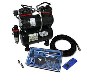 Wiltec Kit Airbrush avec compresseur AS 196 - réservoir 3 L 30-35 l/min - Pistolet aérographe 128, Godets & Accessoires - pour débutants et professionels - Aérographie, Tatouage, Nail Art, Peinture