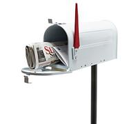 Wiltec Kit Boîte aux Lettres américaine et Pied de Support, 180 x 220 x 480 mm, Couleur Blanche, Acier galvanisé, Boîte Postale US Mailbox avec Fanion Rouge