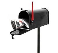 Wiltec Kit Boîte aux Lettres américaine et Pied de Support, 180 x 220 x 480 mm, Couleur Noire, Acier galvanisé, Boîte Postale US Mailbox avec Fanion Rouge