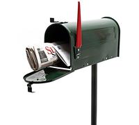 Wiltec Kit Boîte aux Lettres américaine et Pied de Support, 180 x 220 x 480 mm, Couleur Verte, Acier galvanisé, Boîte Postale US Mailbox avec Fanion Rouge