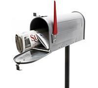 Wiltec Kit Boîte aux Lettres américaine et Pied de Support, 180 x 220 x 480 mm, Gris argenté, Acier galvanisé, Boîte Postale US Mailbox avec Fanion Rouge