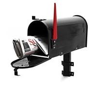 Wiltec Kit Boîte aux Lettres américaine et Support Mural, 180 x 220 x 480 mm, Couleur Noire, Acier galvanisé, Boîte Postale US Mailbox avec Fanion Rouge