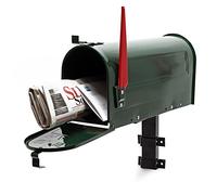 Wiltec Kit Boîte aux Lettres américaine et Support Mural, 180 x 220 x 480 mm, Verte, Acier galvanisé, Boîte Postale US Mailbox avec Fanion Rouge