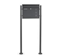 Wiltec Kit Boîte aux lettres V12 avec Pied de support, Verrouillable, Couleur anthracite, Acier galvanisé, 360 x 115 x 320 mm, avec