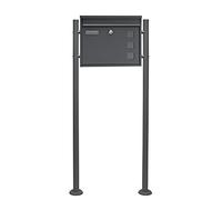 Wiltec Kit Boîte aux Lettres V12 avec Pied de Support, Verrouillable, Couleur Anthracite, Acier galvanisé, 360 x 115 x 320 mm, avec Clapet, Fenêtres et Porte-nom