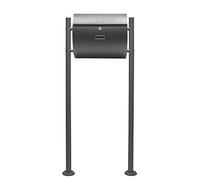 Wiltec Kit Boîte aux Lettres V17 avec Pied de Support, Verrouillable, Gris Anthracite, Acier galvanisé, 375 x 108 x 330 mm, avec Porte-nom